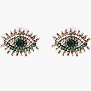 Green Gold Pave Post Eye Earrings Evil Eyes Rhinestone Gold CZ Crystal Stud New